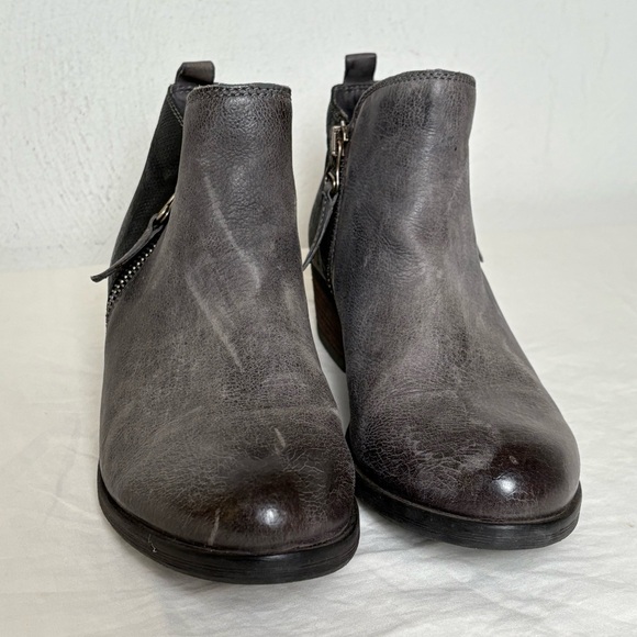 MIZ MOOZ Grey Black Double Zip Leather Ankle Bootie Boots 38 (7.5 & 8) - Picture 5 of 12